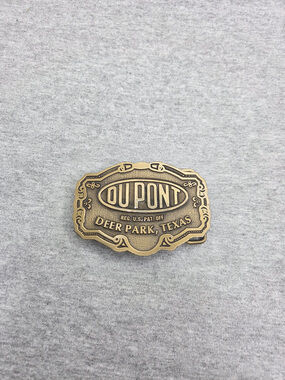 Vintage DuPont Hit Line USA Deer Park Texas Advertising Belt Buckle